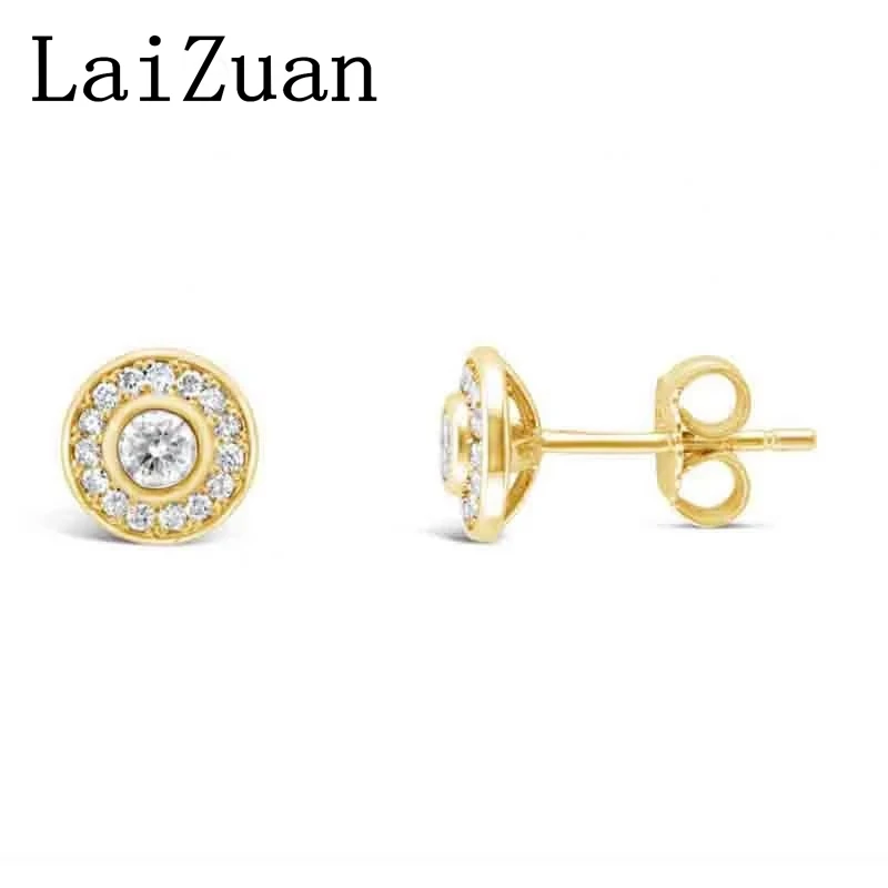 LaiZuan Solid 18K AU750 Yellow Gold SI/H 0.40ct Natural Diamond Round Stud Earring Women Men Trendy Daily Wear Fine Jewelry Gift