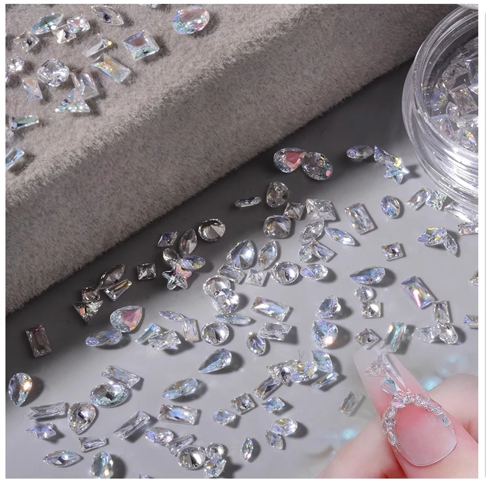 100 Uds 5A Mini Sparkle Aurora blanco hielo transparente circón accesorios para uñas Cognac mezcla formas gota de agua diamantes dijes para uñas