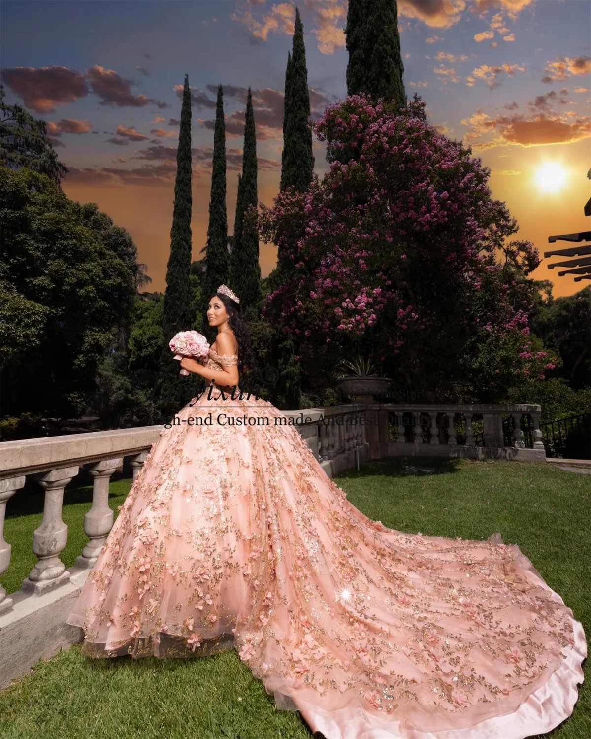 Vestido De baile De princesa para quinceañera, apliques De flores en 3D, lentejuelas De encaje, dulce 16, hombros descubiertos, cumpleaños, 15 Años