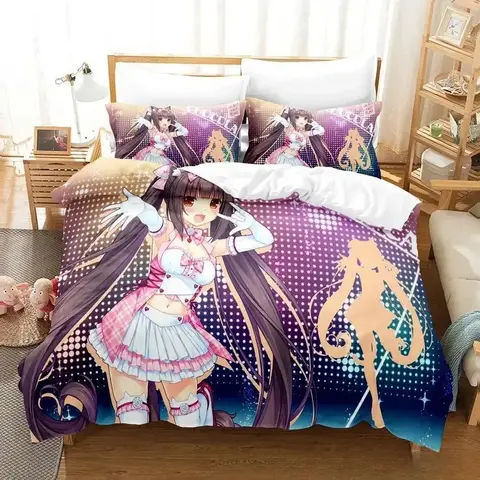 3D Print Anime Kawaii Girls Nekopara Bedding Set Single Twin Full Queen King Size Bed Set Aldult Kid Bedroom Duvet Cover Sets