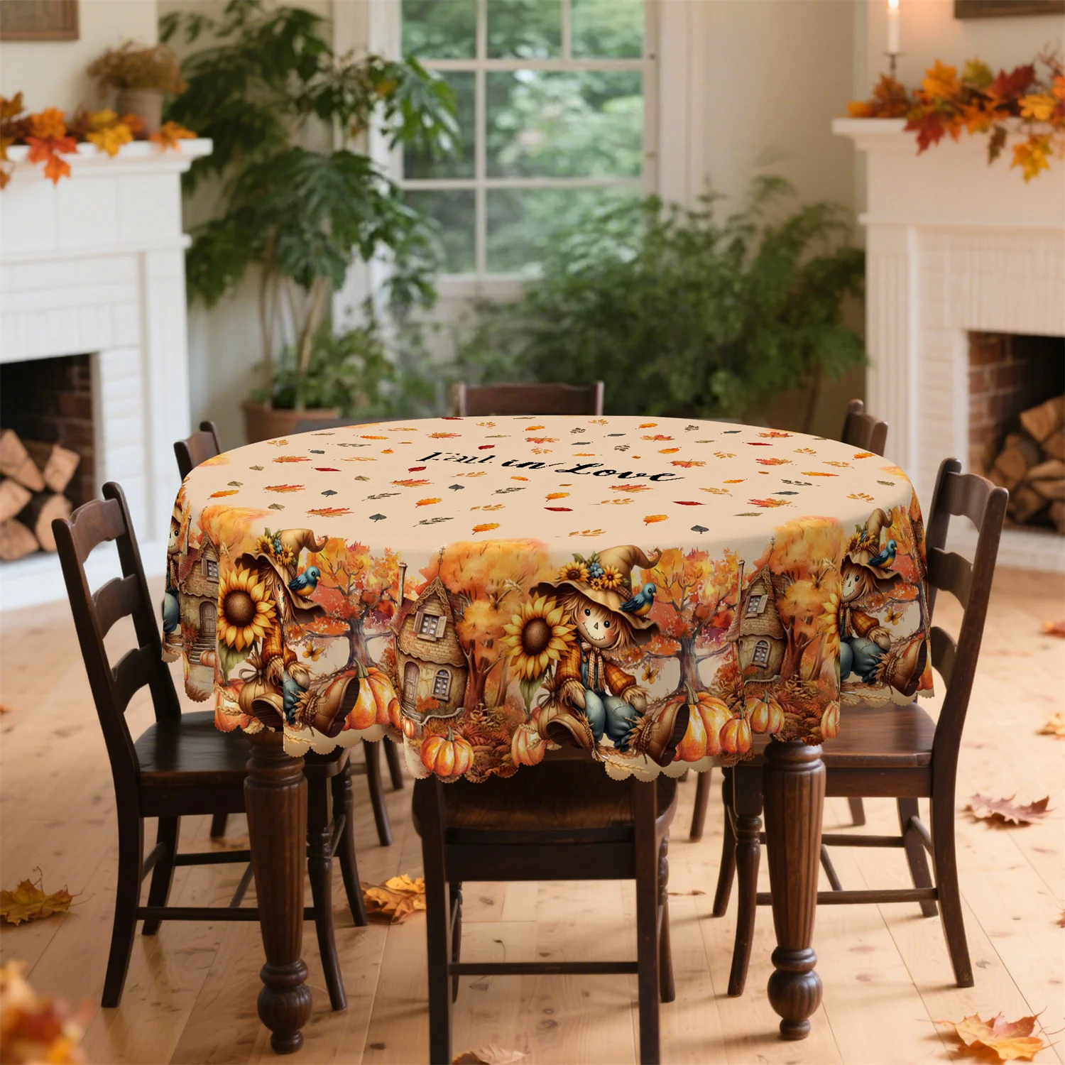 Pumpkin and sunflower puppet treehouse tablecloth, suitable for rectangular and round dining tableszyc