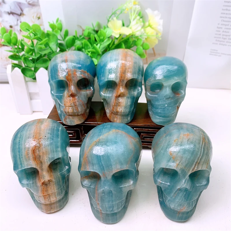 3inch Natural Blue Onyx Skull Mini Statue, Crystal Figurine, Room Decor, Halloween Decoration, Witchcraft Gift, 1Pc