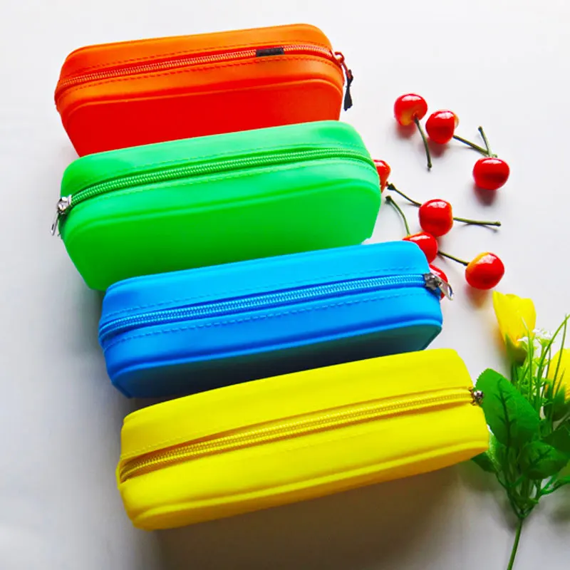 Waterproof Soft Silicone Pencil Case Zipper Large Capacity Office School Student Kid Pen Stationery Makeup Storage Bag Organizer