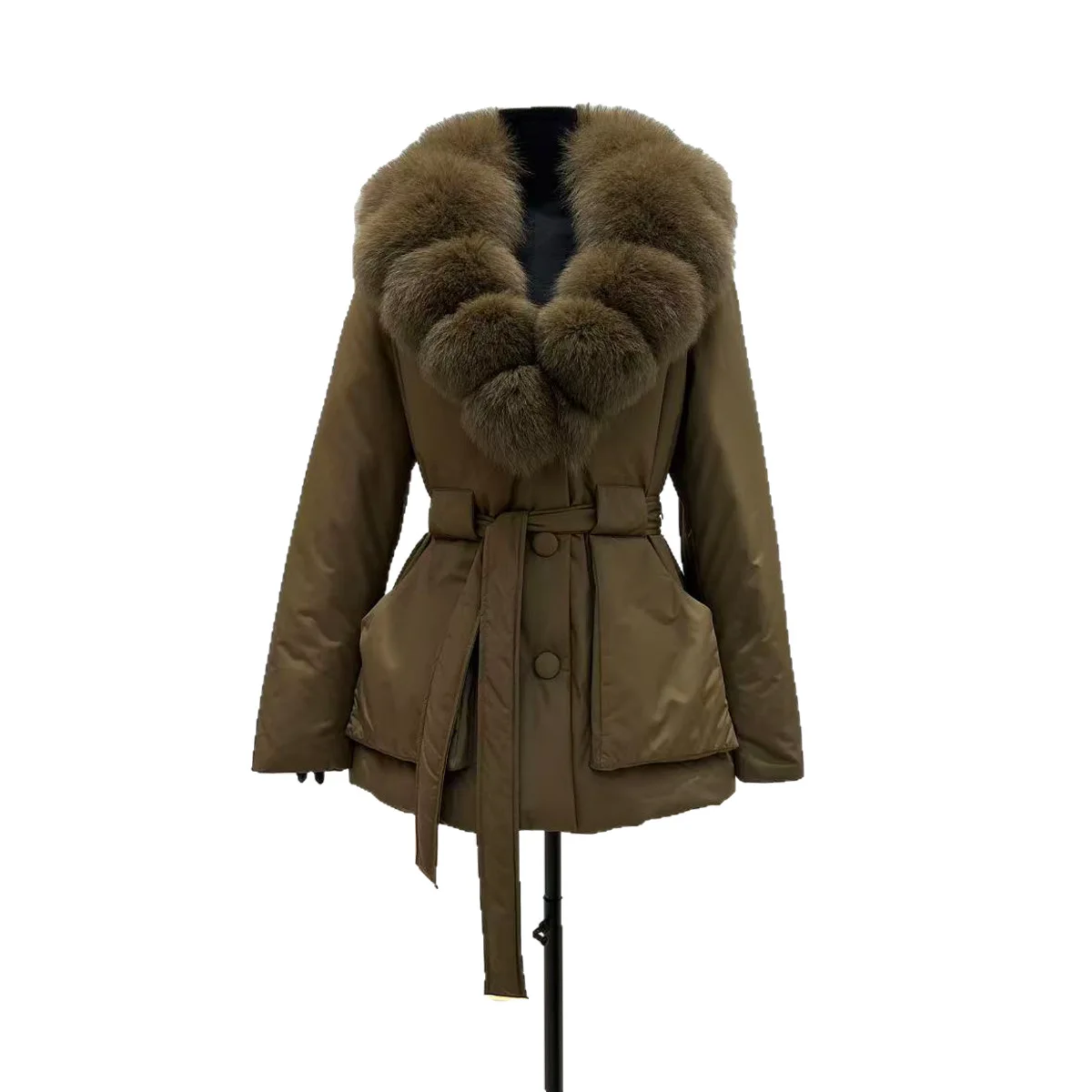 2026 Winter New Women's Down Jacket Fox Fur Loose Strap Jacket