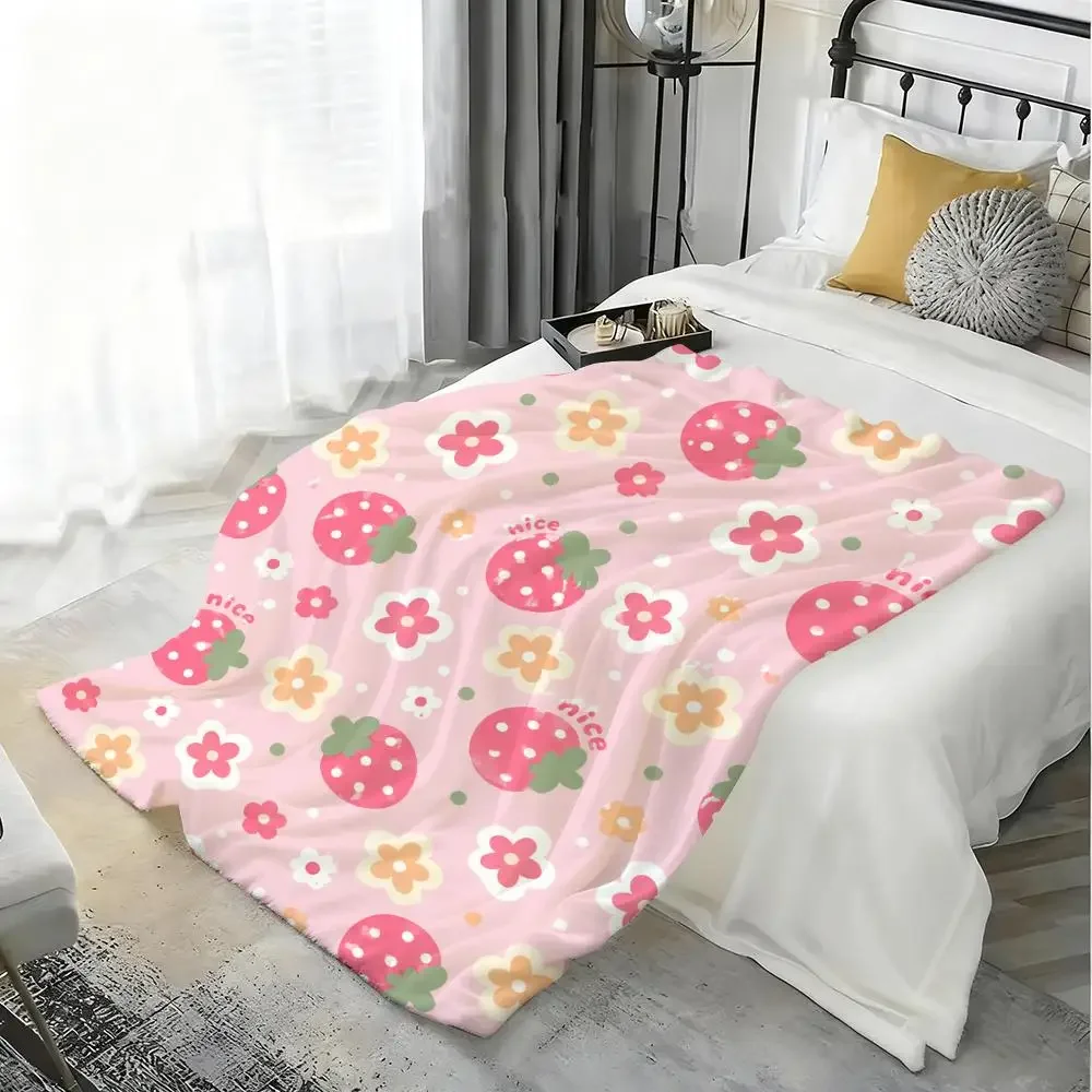 Fruit Floral Set Throw Lightweight 240g Flannel Blanket Soft Skin-friendly for Summer Cooling