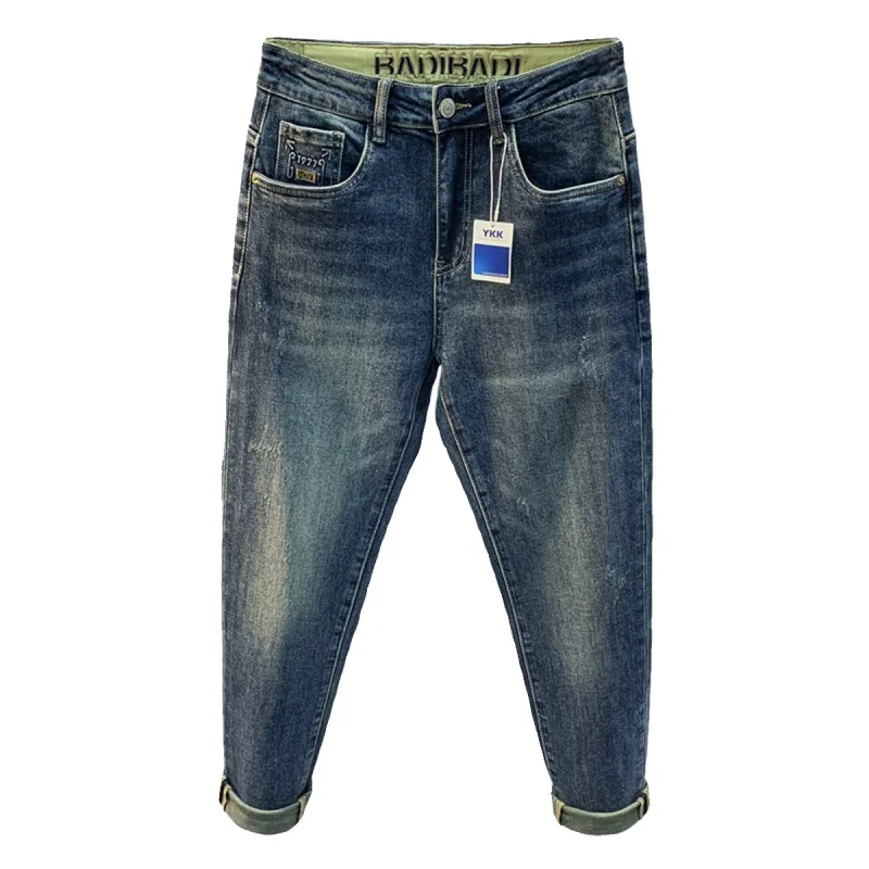 High-End and Fashionable Jeans Men's Slim Fit Skinny 2024 Spring and Autumn New Casual Simple Hot Stamping Flower Trousers