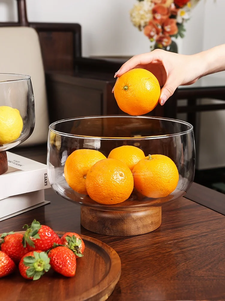 

Wooden Storage Box High Foot Glass Fruit Tray Candy Basin Home Use Living Room Tea Table Decorative Item Pure Color Design