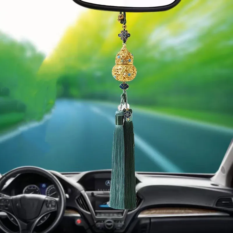 Retro Hollow gourd Feng Shui Wu Lou Hulu Amulet Car Pendant Interior Decoration Double Tassel Chinese Knot Fortune Protection