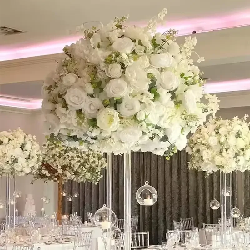 Luxury White Pink Artificial Rose Baby Breath Flower Ball Wedding Decoration Colorful Floral Ornament for Party Centerpiece