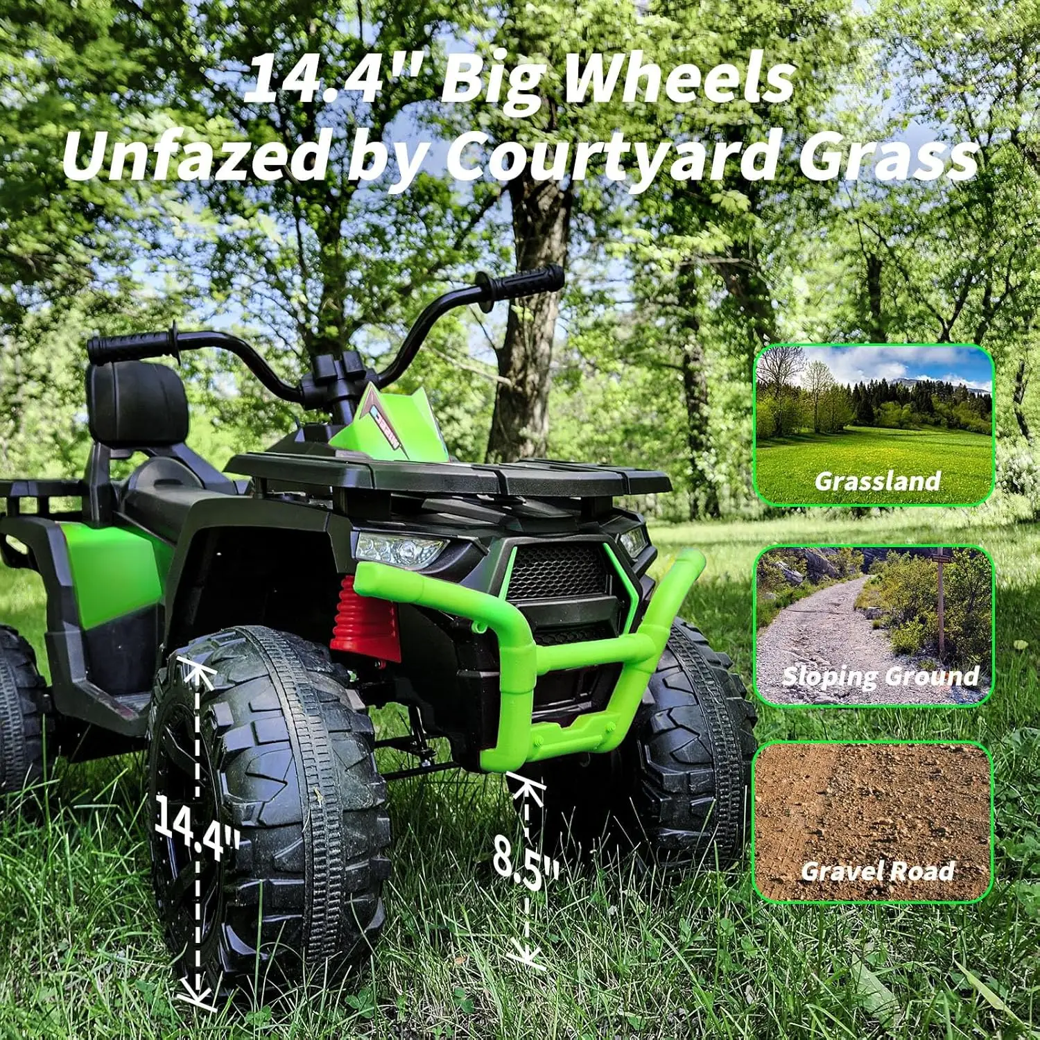 어린이 ATV 4휠러, 400W 모터가 장착된 큰 어린이를 위한 24V 라이드 온 장난감 자동차, 2인승 - 녹색