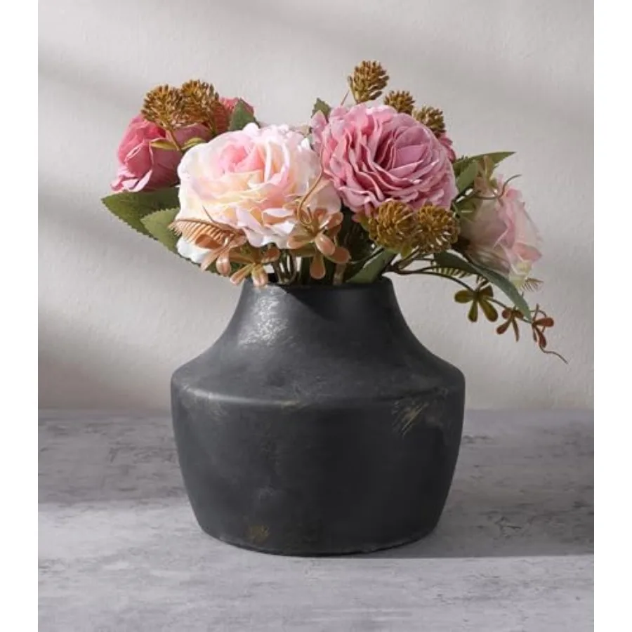 

Black Ceramic Flower Vase, 5.3 in White Rustic Farmhouse Vase, Small Handcrafted Weathered Pottery Vases, Decorative Terracotta
