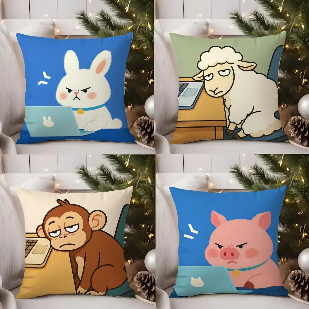 

Hard Work Animal Cute Cushion Cover Short Plush Double-sided Print Square Throw Pillow Covers Sofa Home Cushion Decor