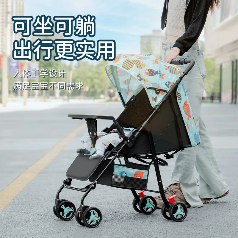 Baby stroller is lightweight foldable and can sit or lie down It is a four wheeled stroller for children babies and children