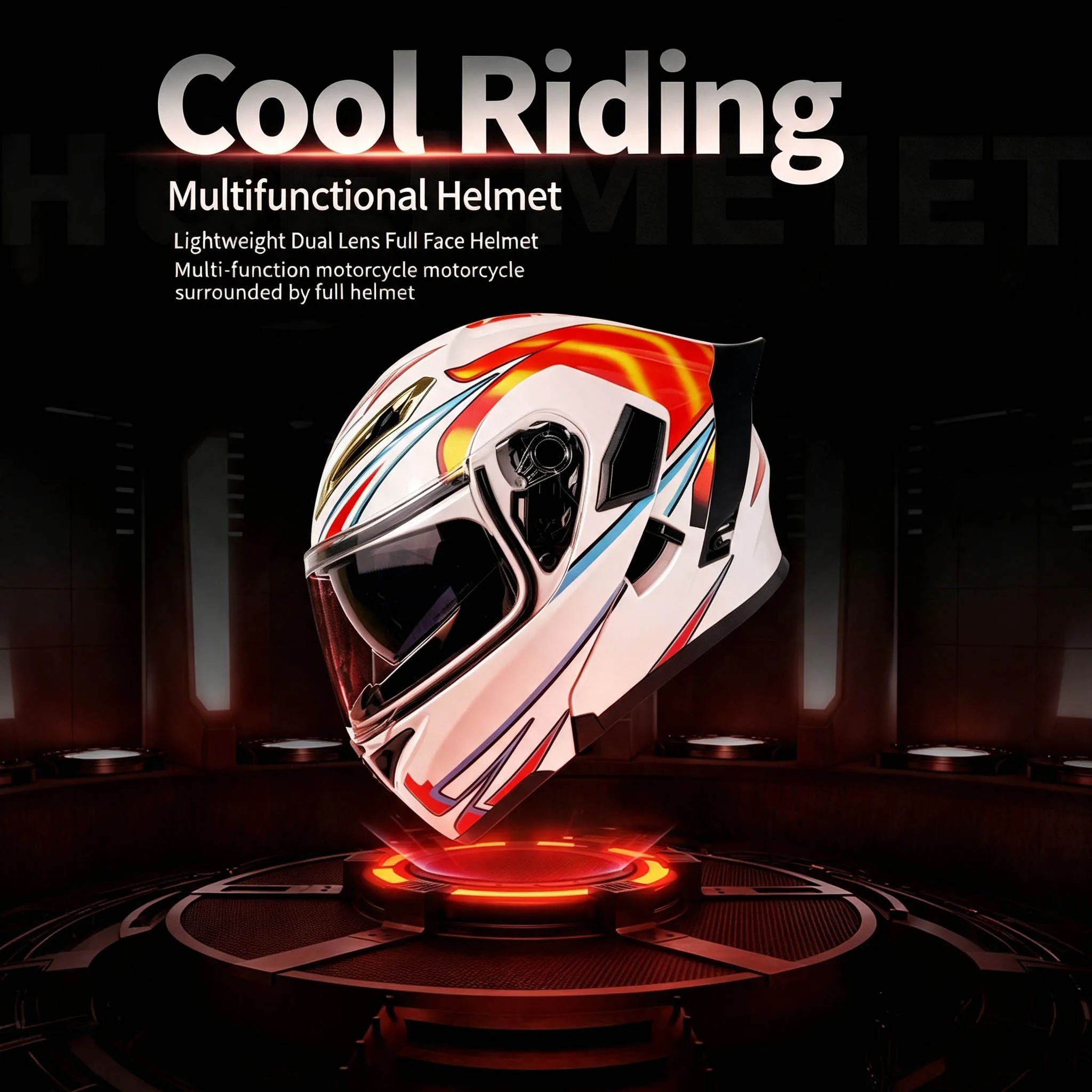 Dual-lens open-face motorcycle helmet, unisex, suitable for all seasons, full-face motorcycle helmet, anti-fog, safe riding helmet