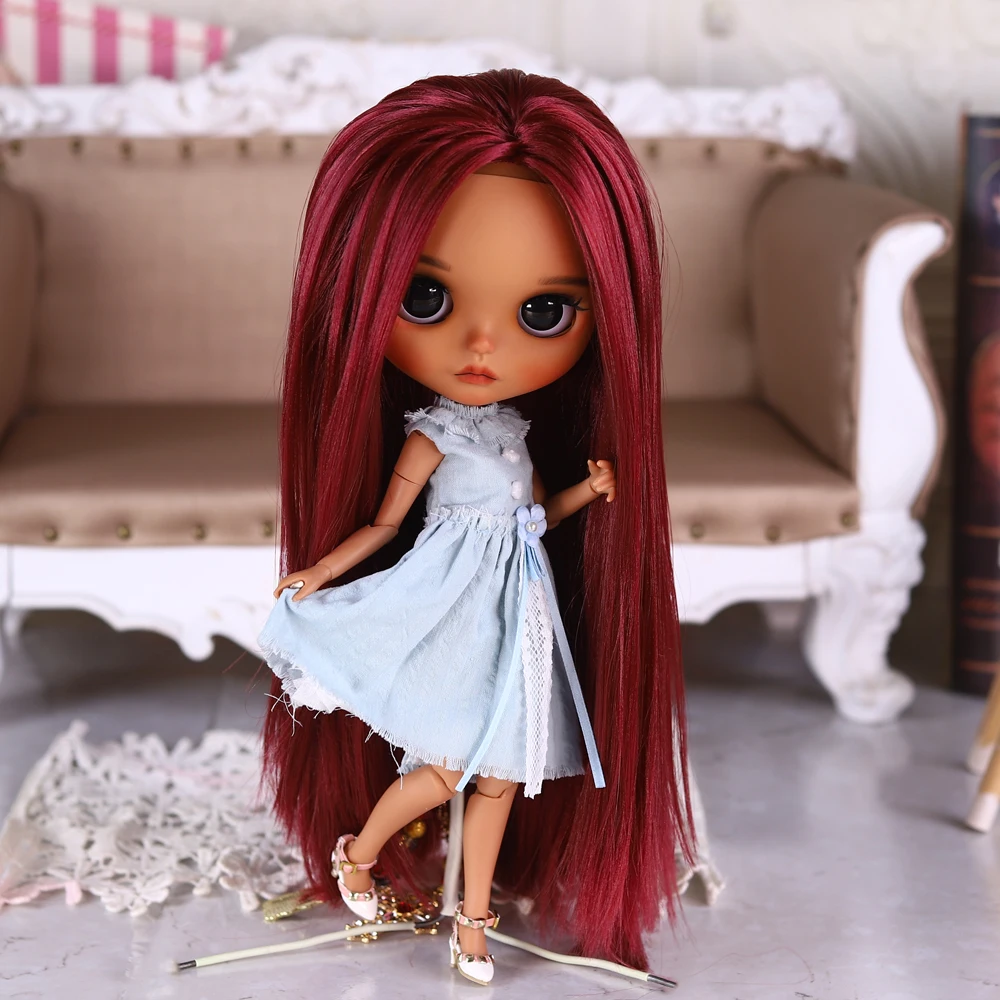 

ICY DBS Blyth Doll 30cm Burgundy Hair Tan Skin Matte Face Modern & Sweet Outfit Shoes 19 Joints Doll Girls Festival Gifts