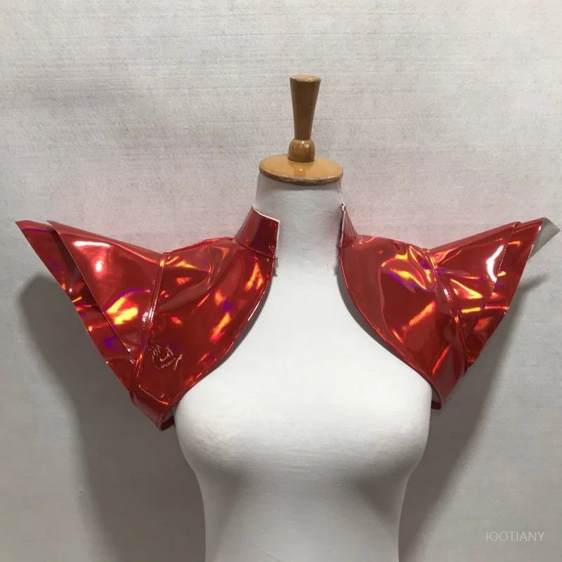 Glossy Stage Performance Accessories Cosplay Fly-shoulder Leather Vest Women's Dancer Festival Party Carnival Drag Queen Costume