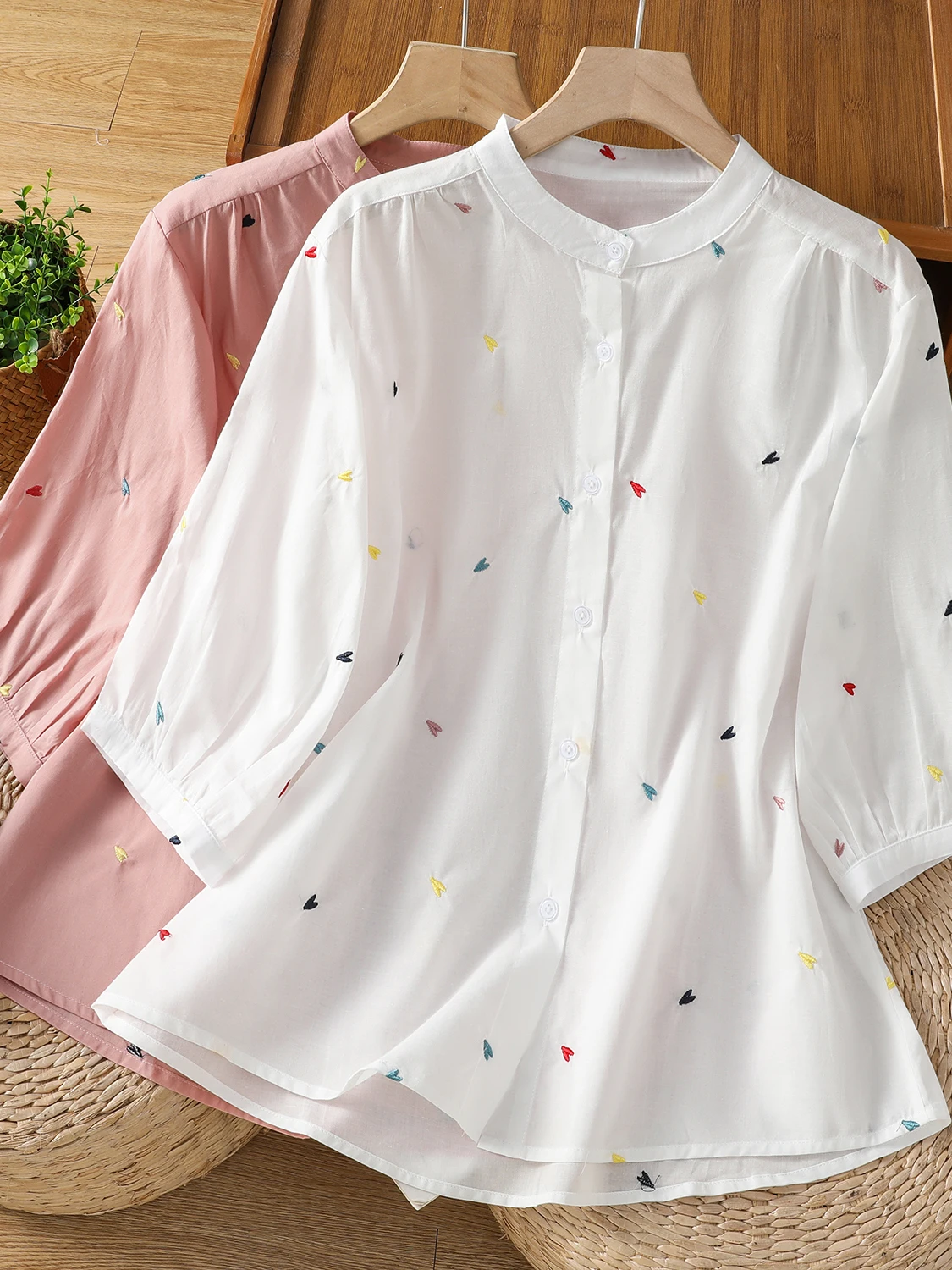 

Embroidered Heart Shaped Loose Women's Shirt Summer Casual Style Versatile Breathable Fashionable Open Cardigan Top