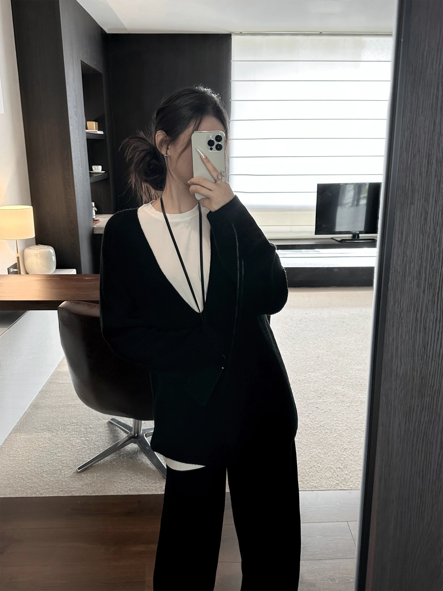 

5werkwen Women's Bla V-Ne Knitwear Jaet Loose Fit Autumn Winter Lazy Sle Comfortable Slimming Set Versatile Long Sve