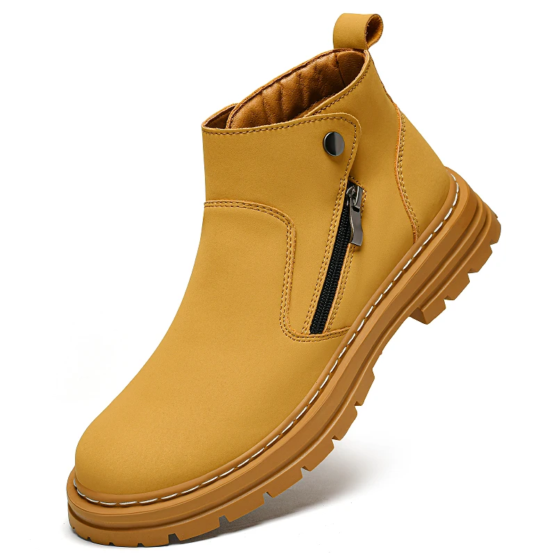 

2025 New Men's Big Yellow Boots Durable Anti - Skid Sole High - Top Chunky Sole Winter Fleece Lined British Work Boots Motorcycl