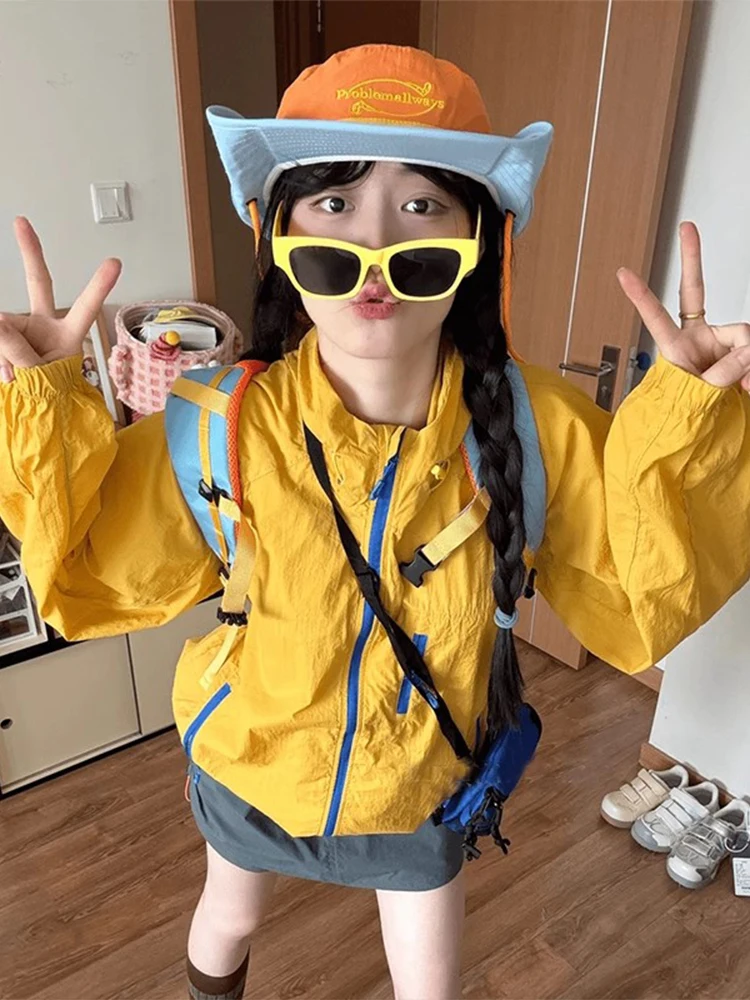 

Dopne Yellow Lightweight Summer Outdoor Cycling Clothes Men's Thin Section Fce Windbreaker Jaet Couple's Sun Protecti...