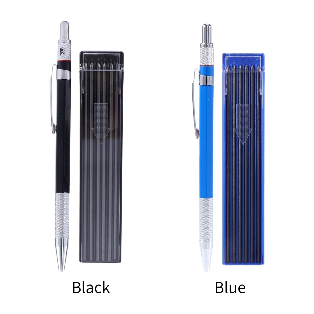 Lápis de construção conjunto com construído em apontador, Metal Pen Clip, portátil, mecânica, marcação concreta, DIY com refil, concreto, 2mm