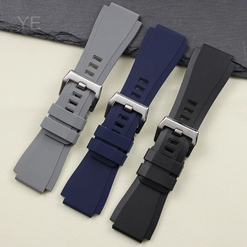 Exquisitas correas de reloj de silicona con interfaz convexa para la serie Bell Ross BR01 BR03, correa suave que absorbe la humedad de 24mm