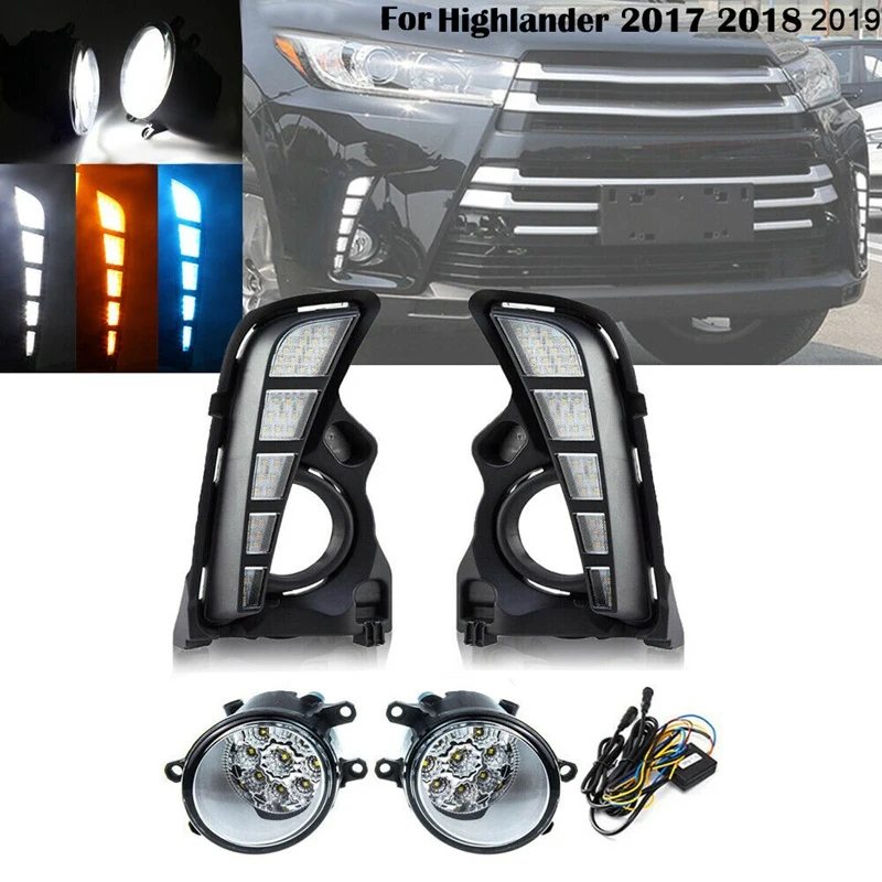 

For Toyota Highlander 2017-2019 LED Daytime Running Turn Light + LED Fog Light Lamp + Harness