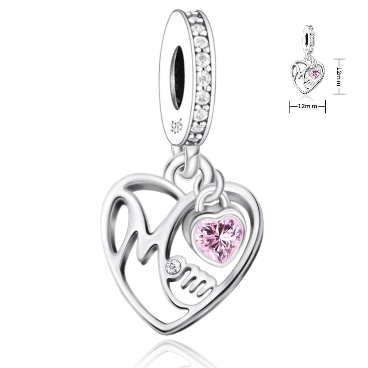 

Fit Original Pan Charm Bracelet 100% 925 Sterling Silver Mum Heart Pink Zircon Pendant Bead For Making Women Berloque 2024