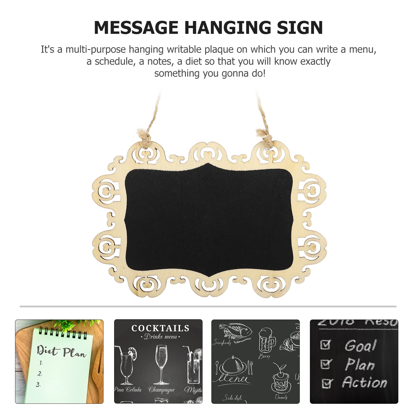 4 Pcs 10x15cm Hollow Edge Mini Blackboard Erasable Reusable Chalkboard Hanging Memo Sign Decor Wall Home Office