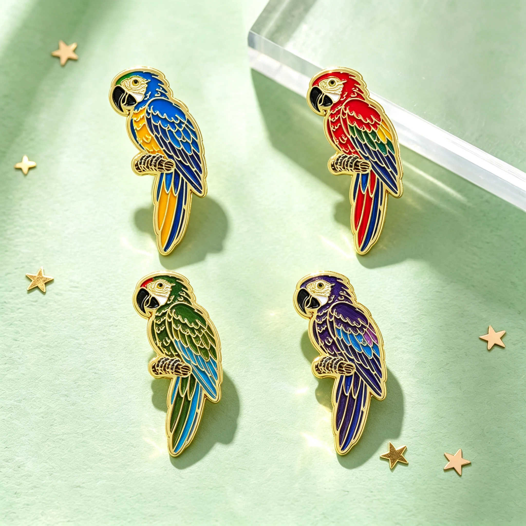 4pcs/Set Colorful Macaw Parrot Enamel Pin Vivid Bird Brooch Lapel Pin Badge on Backpack Clothing Accessories Jewelry Friend Gift