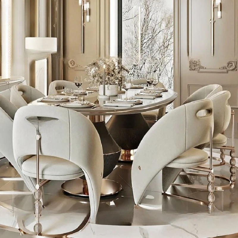 

Light luxury stainless steel dining chair High-end luxury villa furniture Modern dining table