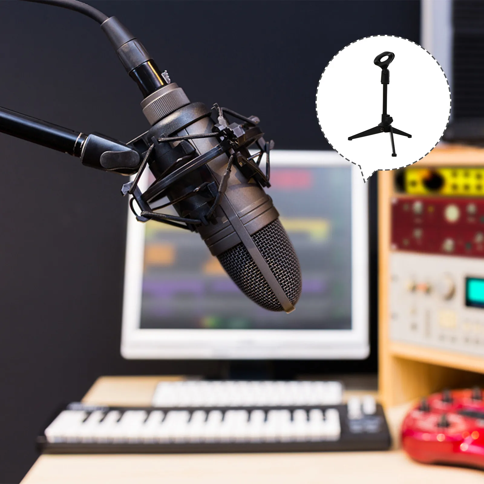 Sturdy Desktop Microphone Stand Detachable Compact Mic Mount Grip for Teleconferencing Podcasting Live Streaming