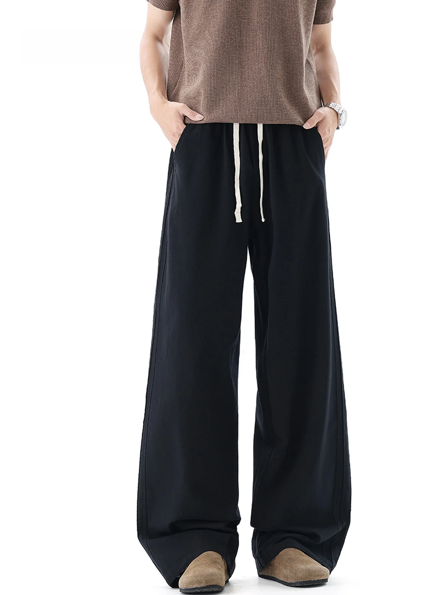 Trendy Brand Men's Casual Pants Autumn Vintage Loose Straight Leg Wide Leg Pants High Street Drapey Floor-Length Trousers