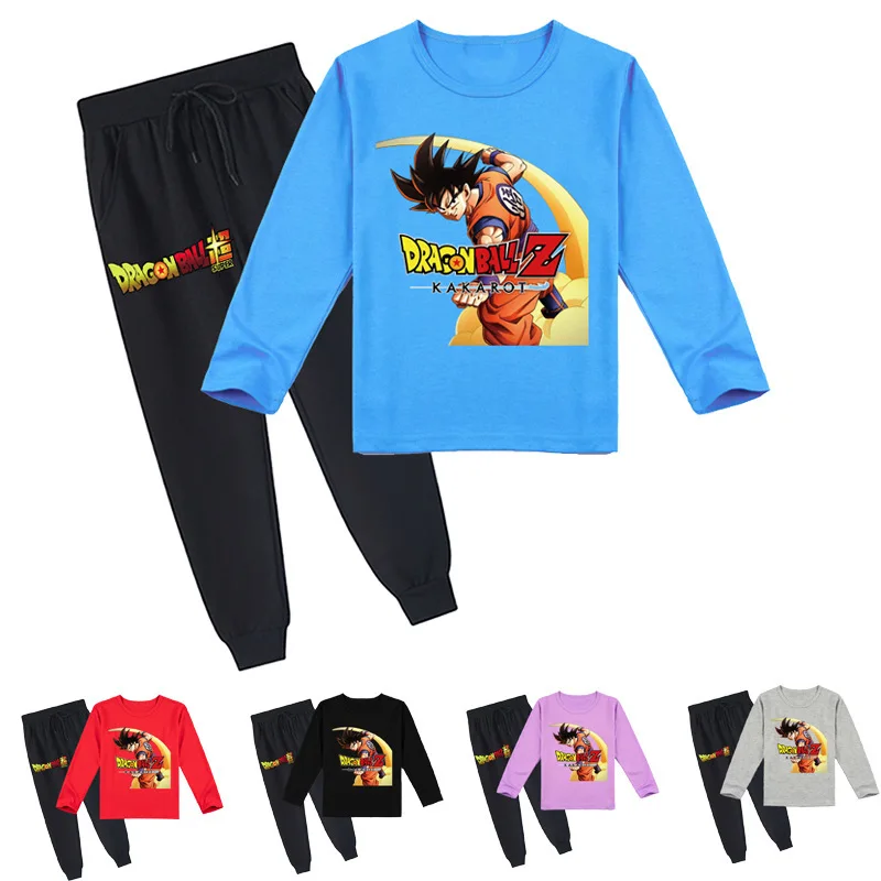 Children's Clothing Printed Dragon Ball Long-sleeved T-shirt + Trousers Suit Clothes for Children From 1 To 12 Years  Christmas