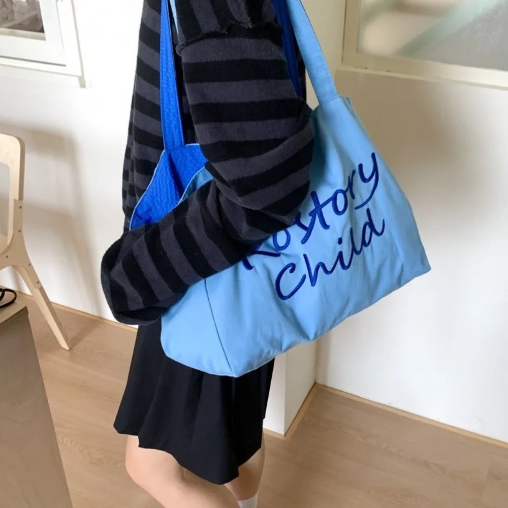 

Solid Color Double-sided Tote Bag Versatile Large Capacity Canvas Shoulder Bag Letter Embroidery Casual Women's Handbag Female