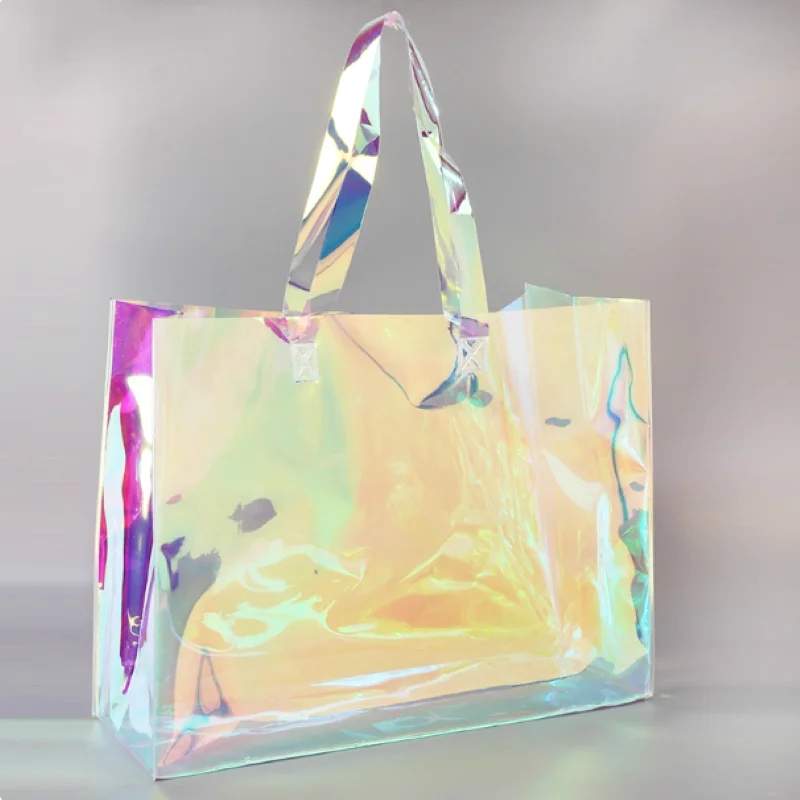 Laser Holographic Colorful Jelly Bag Transparent Handheld Bag Waterproof Shoulder Tote Hand Carrying Gift Pvc Plastic Bag