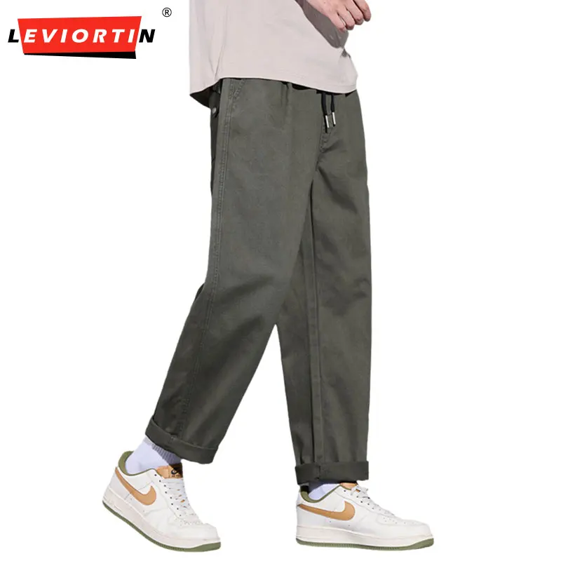 Men's Straight Pant Elastic Waist Chino Trouser Cargo Male Regular Fit Cotton Stretch Spring Casual Korean Golf Wear