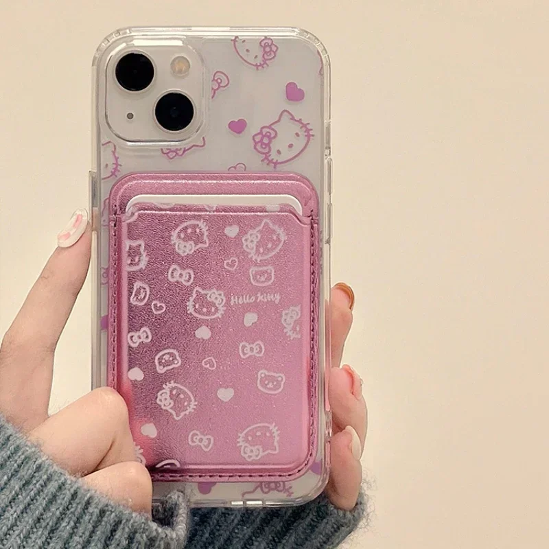 Cute Sanrio Hello Kitty Magnetic Wallet Holder Magsafe Wireless Charge Phone Case For iPhone 16 15 14 13 12 Pro Max Hard Cover image 3