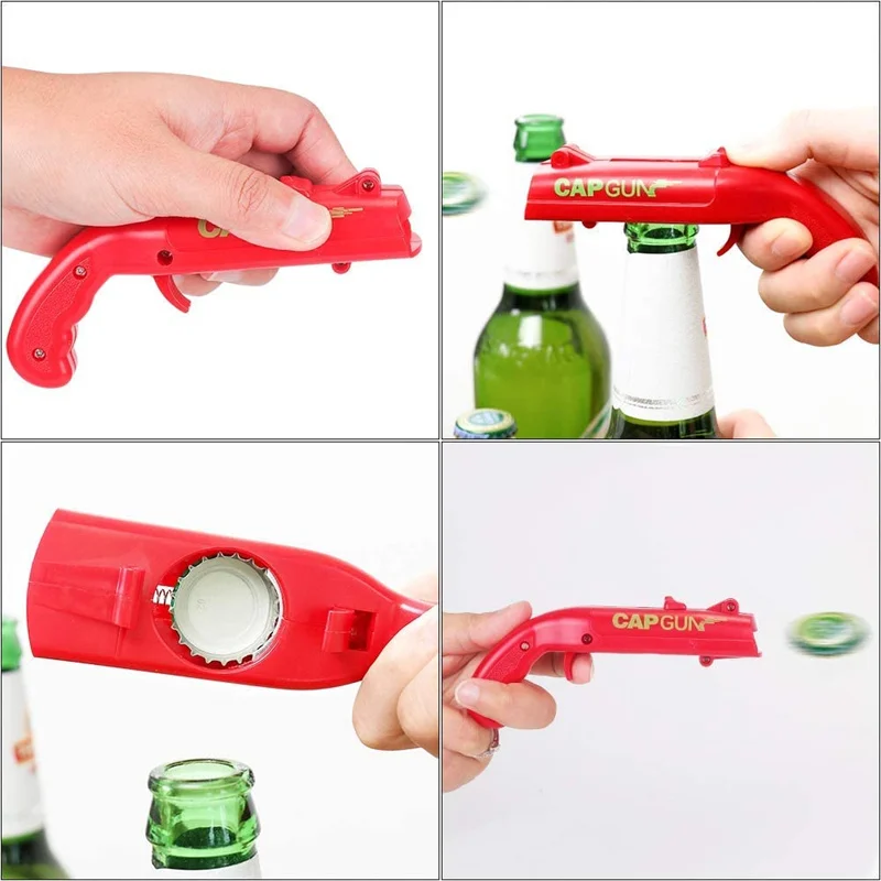 Cap Gun Beer Bottle Opener, Funny Flying Cap Launcher Shooter, Novelty Drinking Game Bar Kitchen Gadget, Creative Party Gift Abrebotellas