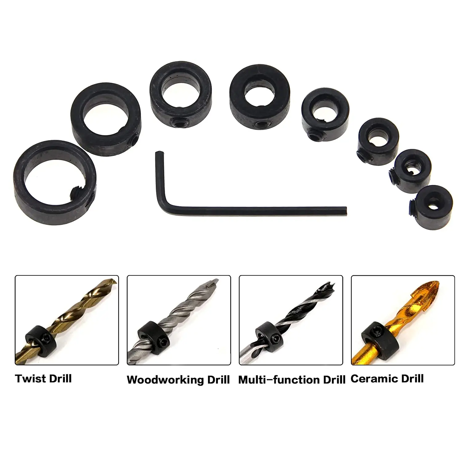 8pcs Woodworking Drill Locator Drill Bit Depth Stop Collars Ring Positioner Drill Locator Wood Drill Bit 3-16mm