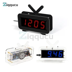 Compact DIY Digital LED Clock Kit 4-digit Light Control Temperature Date Time Display W/ Transparent Case for indoor outdoor