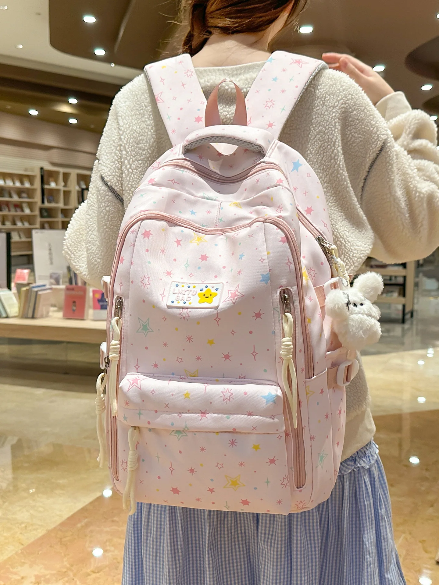Colorful Star Printed Backpack Multiple Colors Available Large Capacity Nylon Lightweight Middle High School Student Bag Casual
