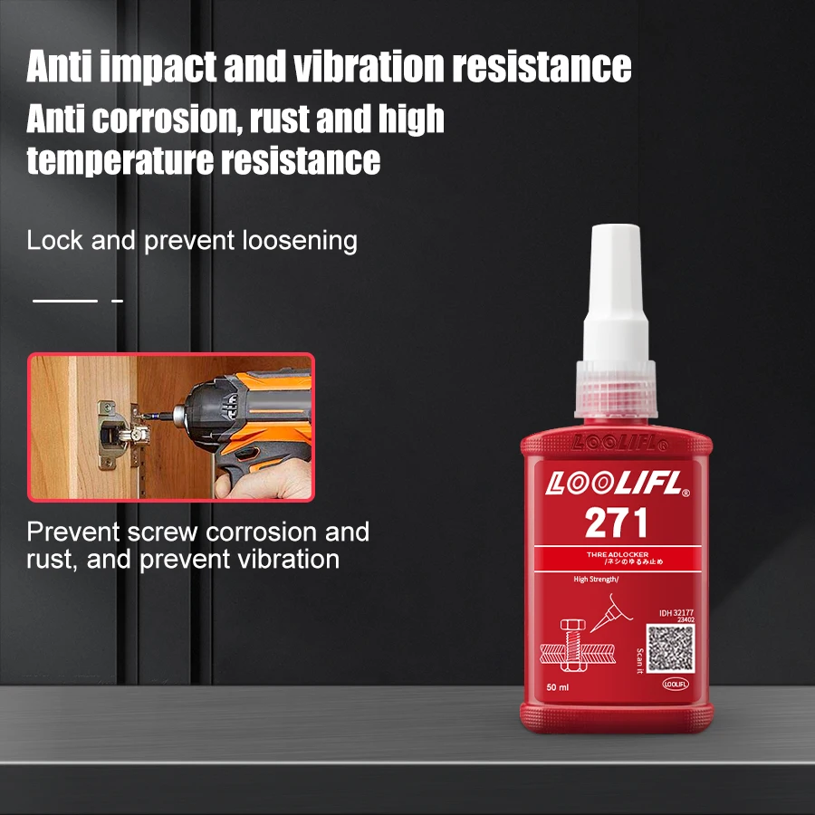 LOOLIFL 271 50 مللي لاصق لولبي لاصق لاهوائي مضاد للفضفاض ومضاد للانزلاق مانع التسرب Threadlocker مانع للتسرب مانع للانزلاق