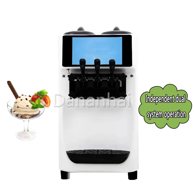 Stainless Steel Ultra Quiet Desktop Ice Cream Machine Mini 3-Flavor Soft Ice Cream Making Machine