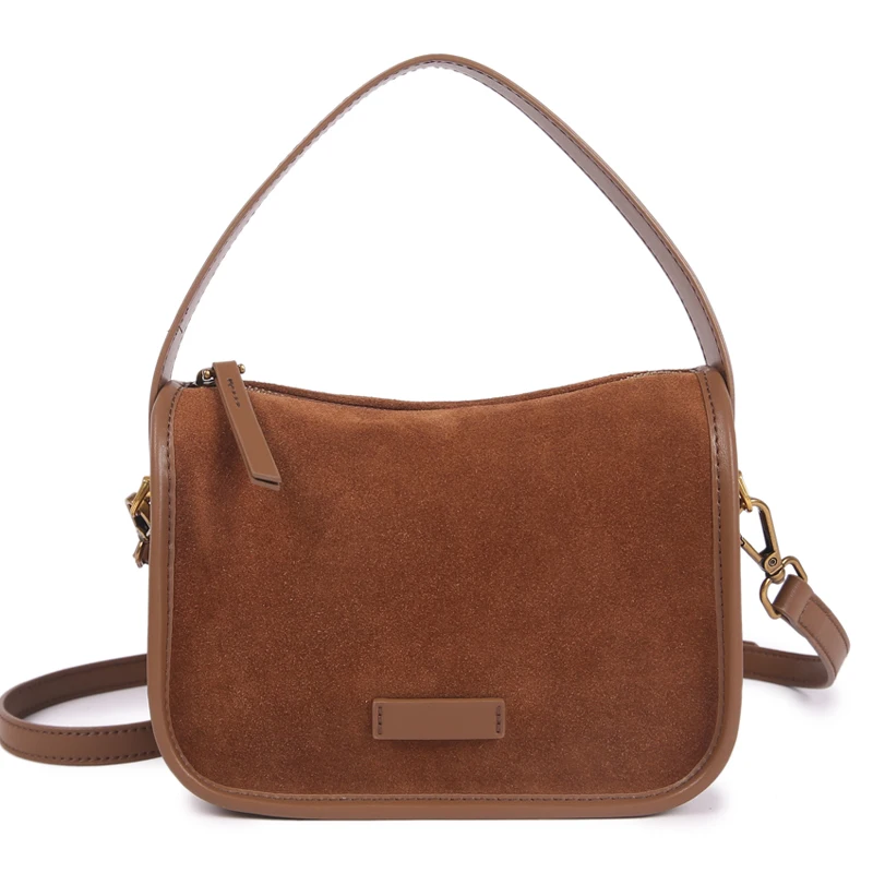 Suede Cowhide fashion ladies shoulder cross coffe bag luxury designer women brown handbag angola red image 3