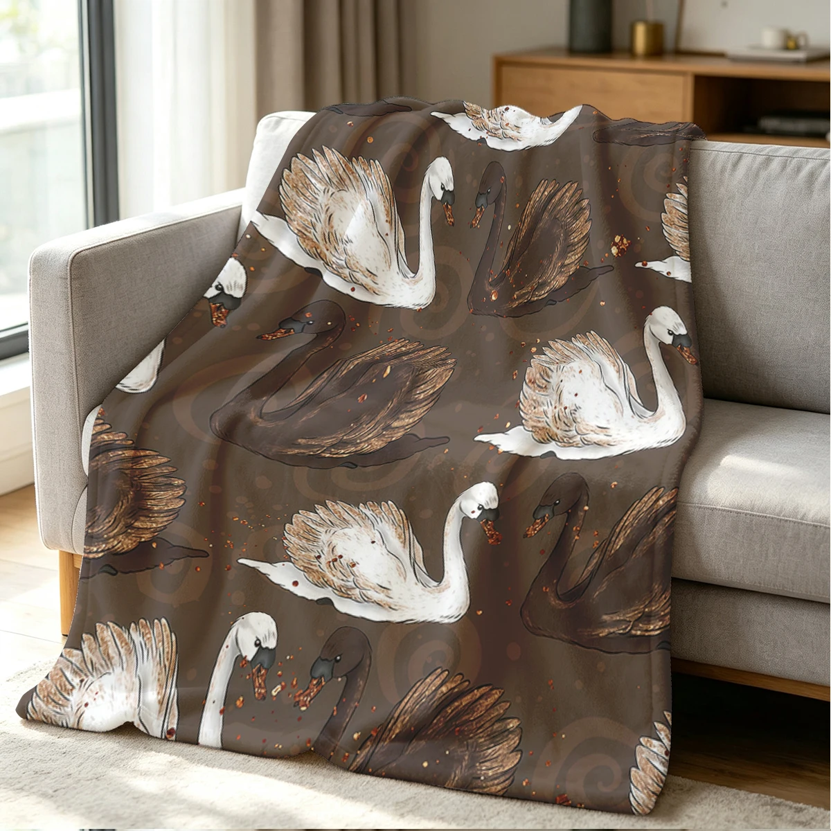 Swan Pair Blanket Soft Cozy Throw for Sofa Bed Festive Holiday Decor Gift for Kids and Adults,Lightweight and Warm