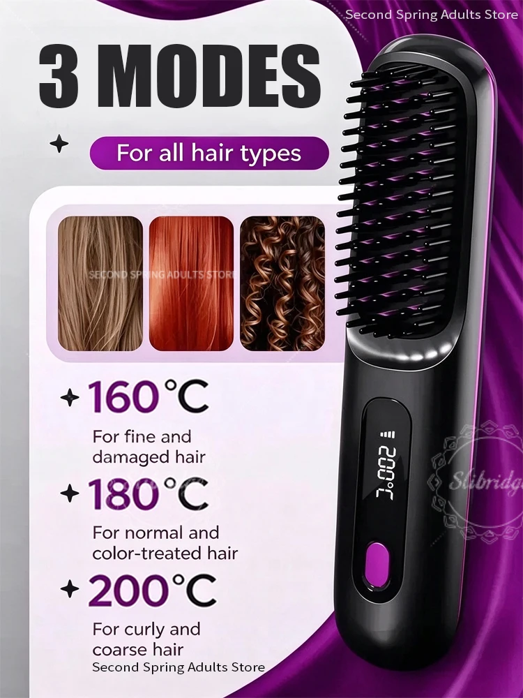 Portable Hair Straightener Brush USB Charging Cordless Hot Comb  Wireless Ceramic Coating Ionic Anti Frizz Styling Tool