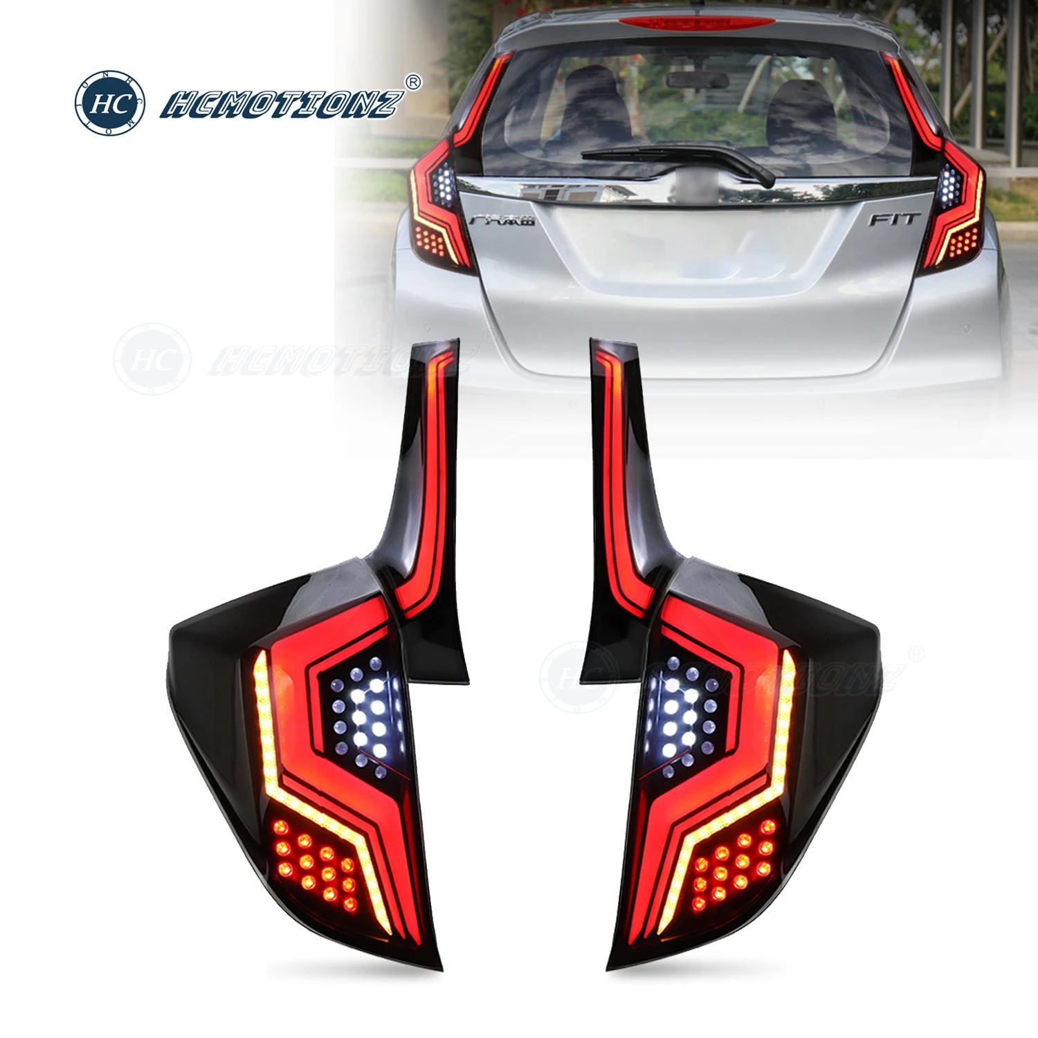 

HCMOTIONZ Tail Lights for Honda FIT/JAZZ 2014-2018 Car LED Rear Back Lamps Assembly Start up Animation DRL