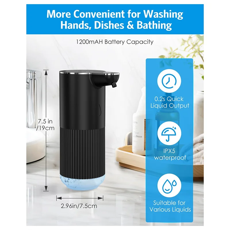 Dispenser automatico di sapone schiumogeno touchless ricaricabile per casa, ufficio