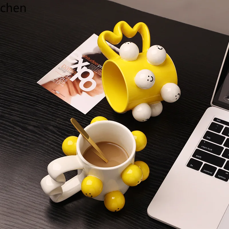 YFY Smiling Face Ceramic Mug Cute Couple Mugs High-Value Coffee Cup Gift for Girls